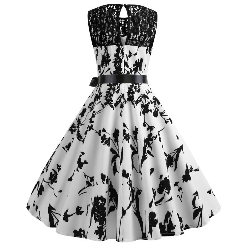 Robe vintage femme en A avec haut en dentelle et ceinture à nouer Levoire