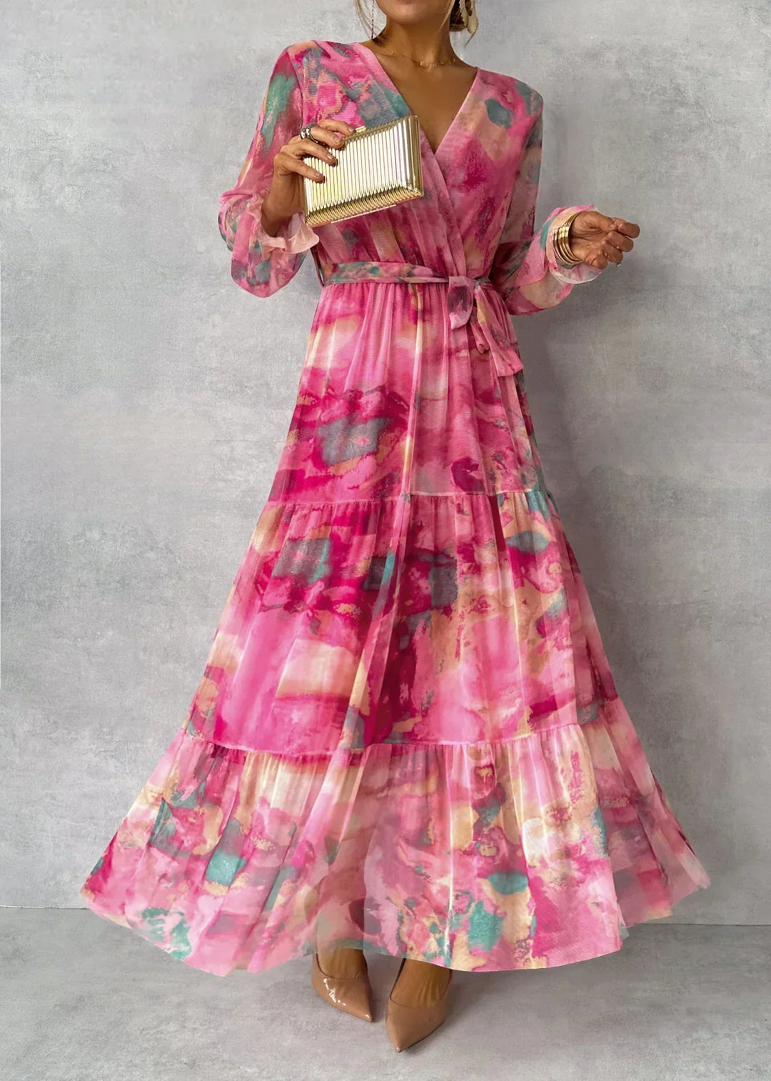Levoire | Élégante Robe Maxi À Manches Longues Avec Motif Floral 2XL
