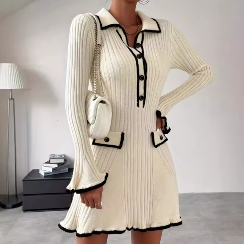 Levoire | Robe tricotée avec col et détails contrastés Blanc