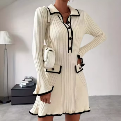 Levoire | Robe tricotée avec col et détails contrastés Blanc