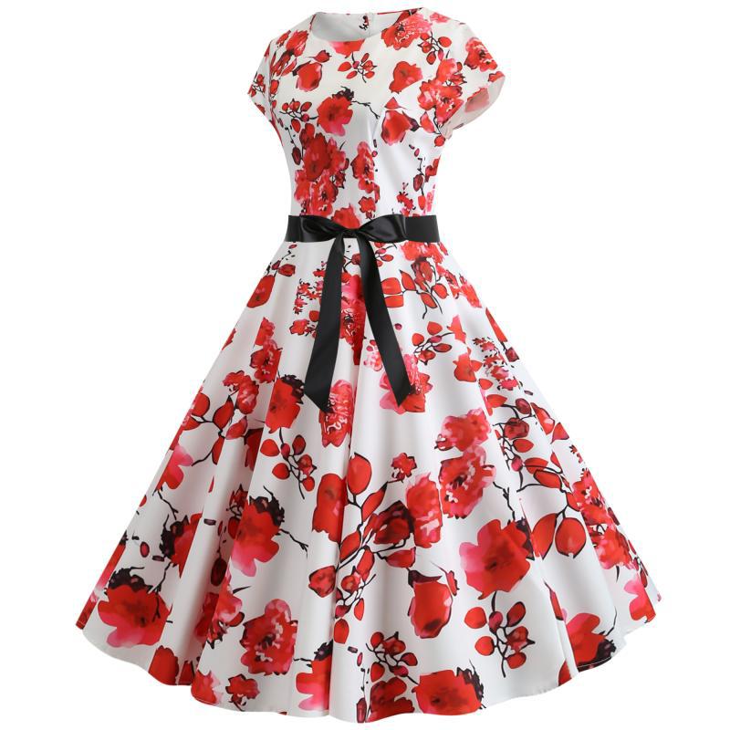 Robe Swing Femme avec Motif Floral et Détails en Béton Levoire
