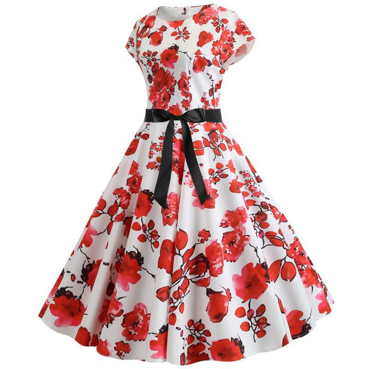 Robe Swing Femme avec Motif Floral et Détails en Béton Levoire
