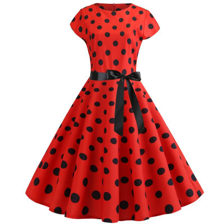 Robe swing rétro pour femmes avec grands pois et ceinture fine Levoire