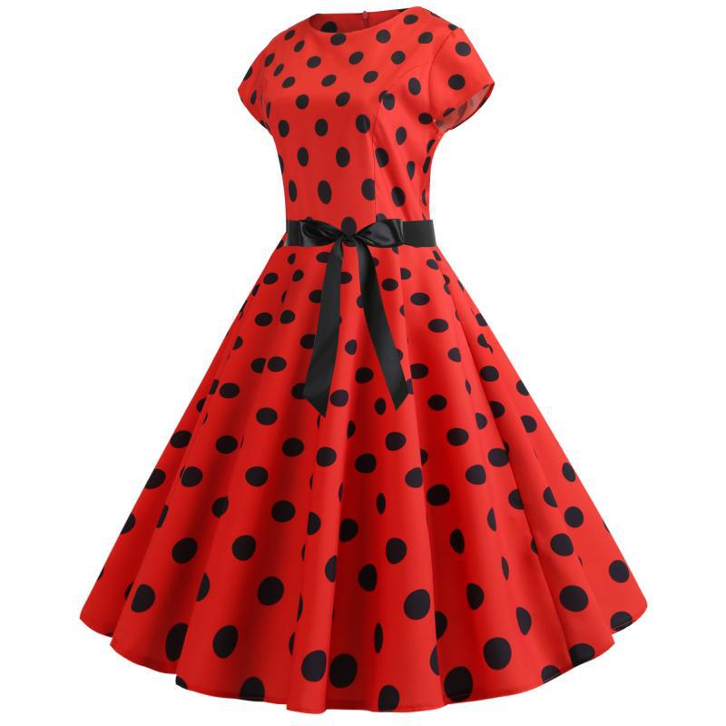Robe swing rétro pour femmes avec grands pois et ceinture fine Levoire