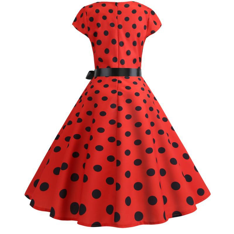 Robe swing rétro pour femmes avec grands pois et ceinture fine Levoire