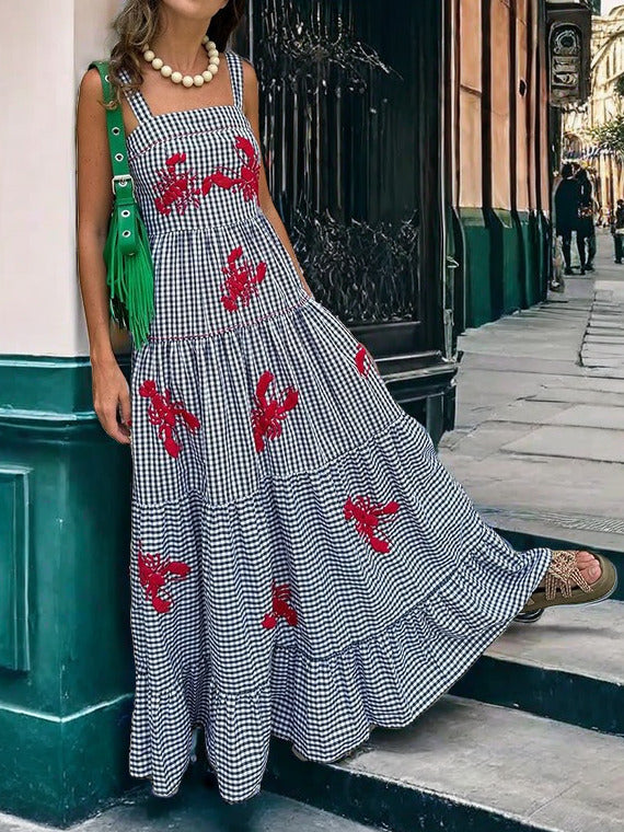 Levoire | Robe camisole midi de vacances brodée exquise Bleu