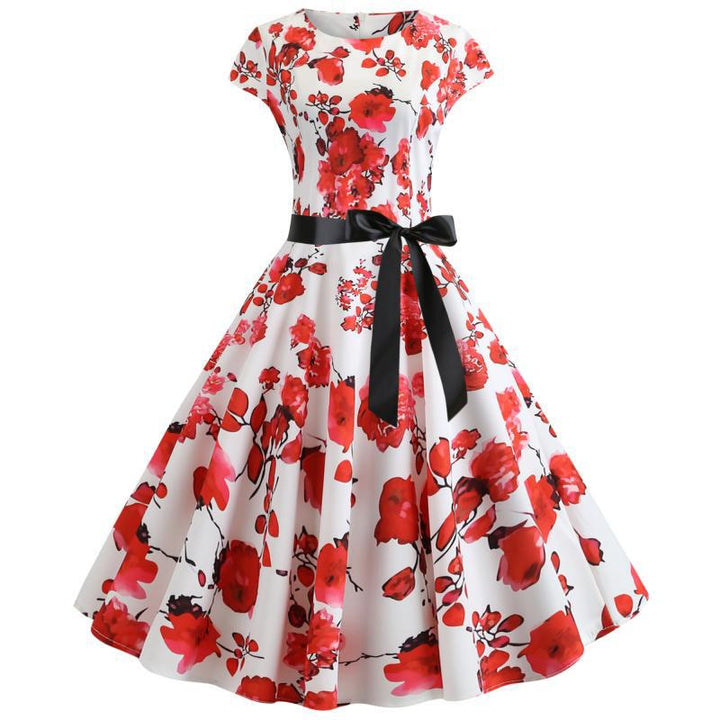 Robe Swing Femme avec Motif Floral et Détails en Béton Levoire