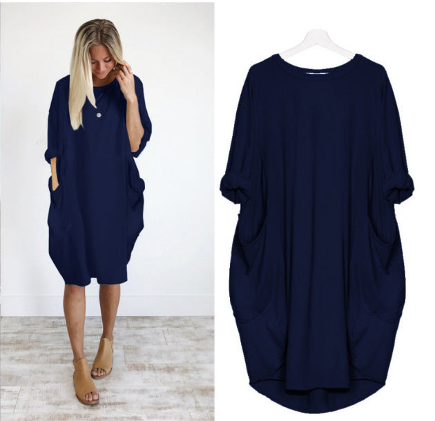 Levoire | Robe T-Shirt Unie Décontractée Marine bleu