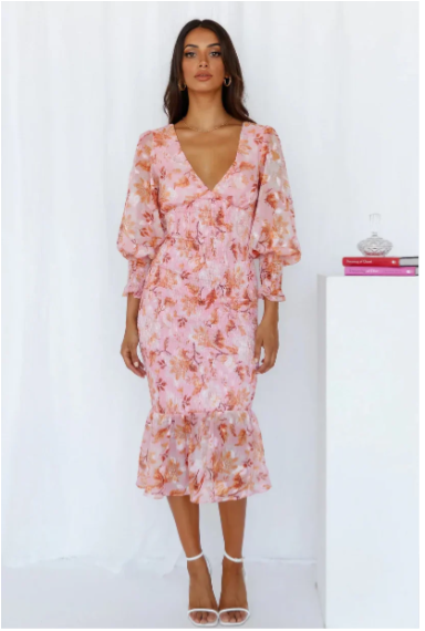 Levoire | Robe Midi Élégante À Motif Floral Pour Femmes