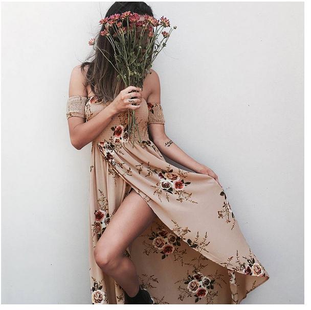 Robe maxi femme avec design décolleté et motifs floraux Levoire