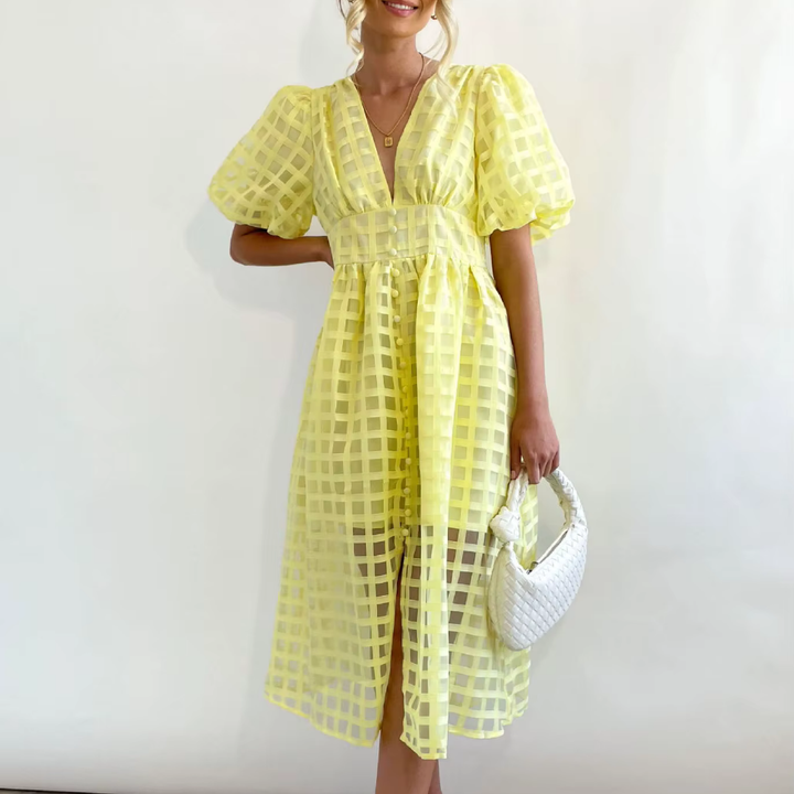 Levoire | Robe Longue En Tulle Avec Des Manches Bouffantes Jaune