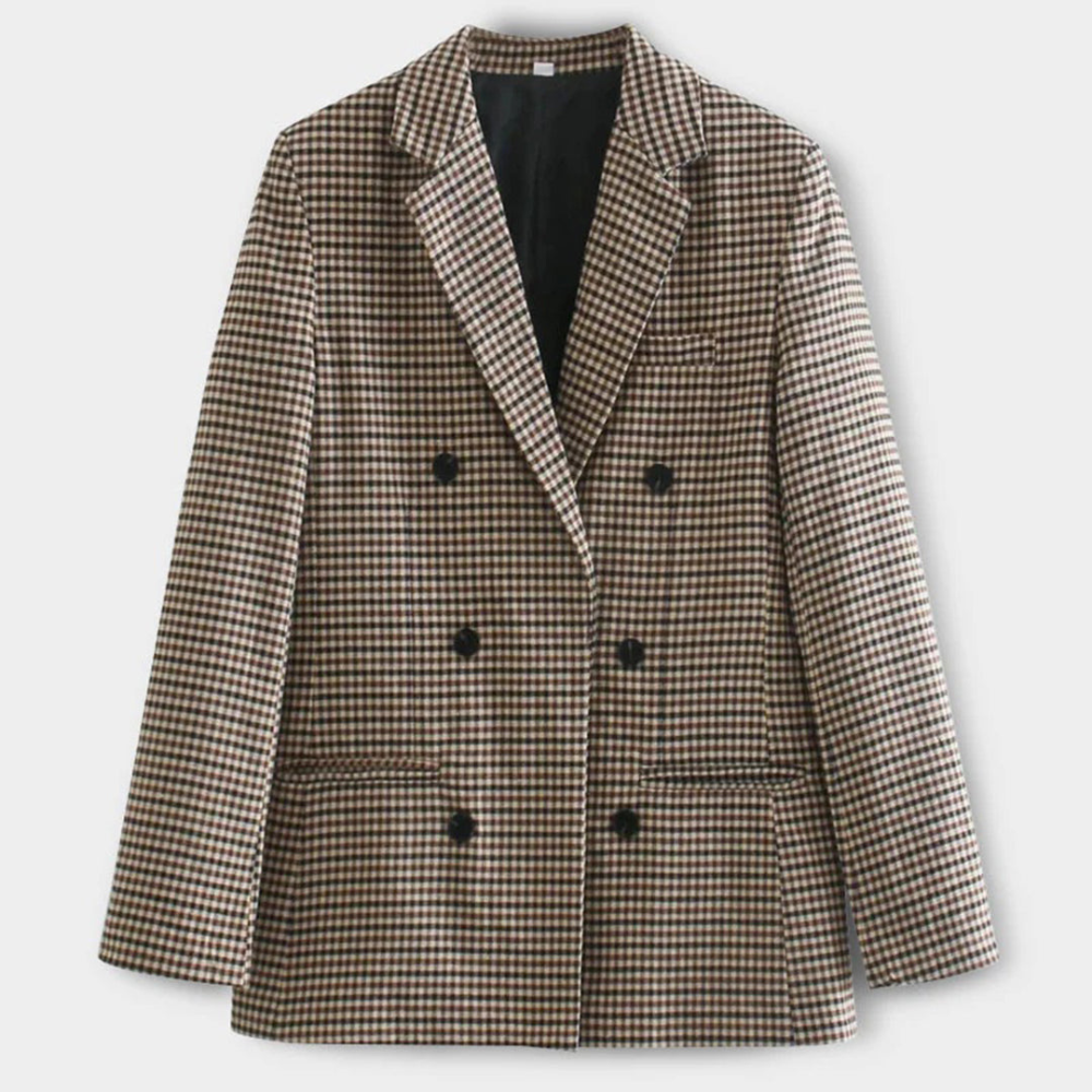 Levoire | Blazer Élégant En Motif Pied-De-Coq Braun