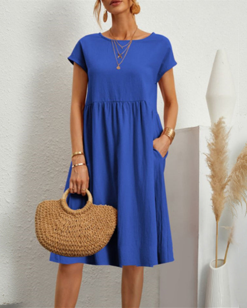 Levoire | Robe Midi À Col Rond Avec Poches Bleu