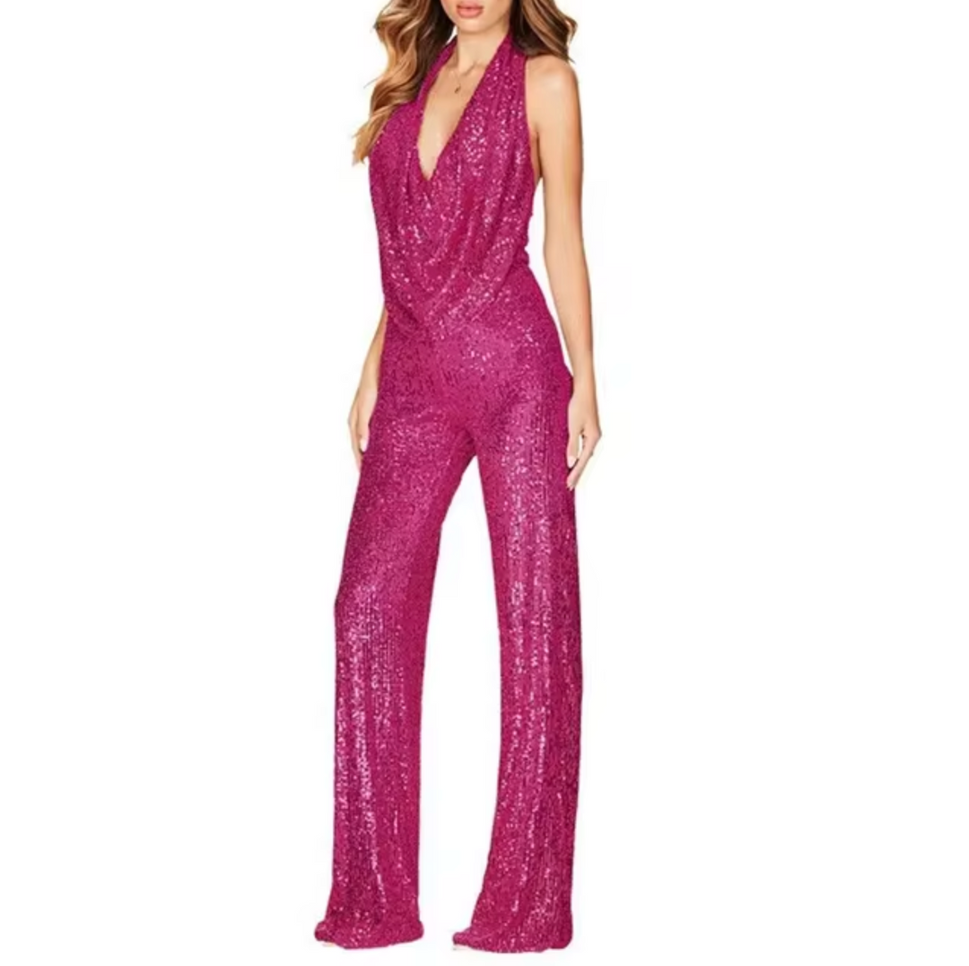 Levoire | Monokini Col Halter Collé Avec Sequins Rosa