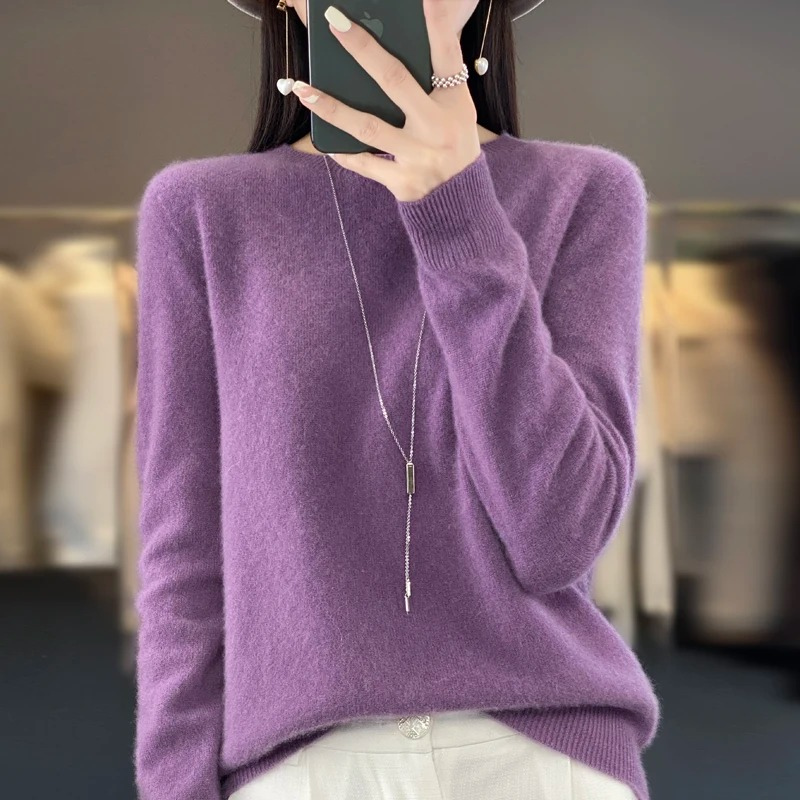 Levoire | Pull en cachemire Femme Élégant Col Rond, Doux & Confortable Lilas