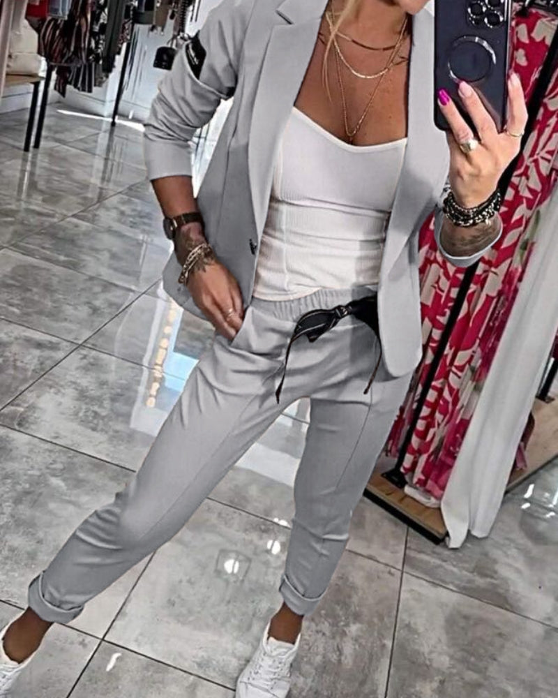 Levoire | Ensemble Élégant Top, Veste Et Pantalon Pour Un Look Raffiné Gris