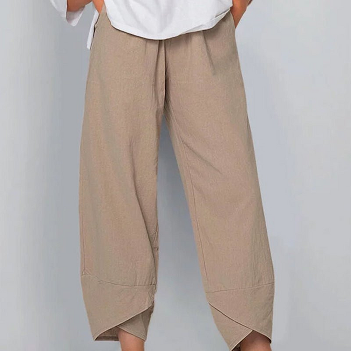 Levoire | Pantalon femme en coton léger et lin, confort d'été pour femmes Khaki
