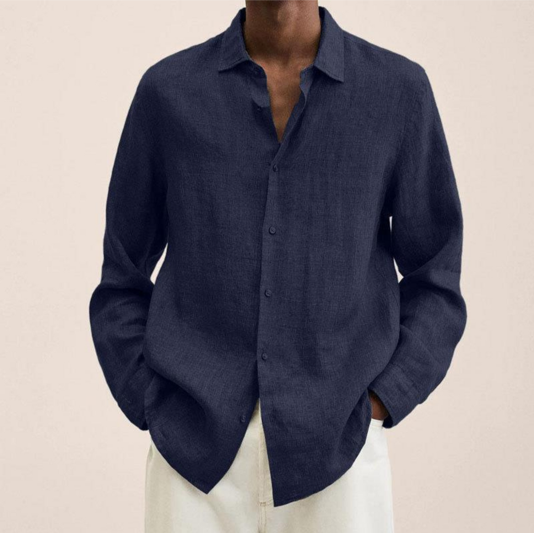 Levoire | Chemise En Lin FR Hommes Long Marine bleu
