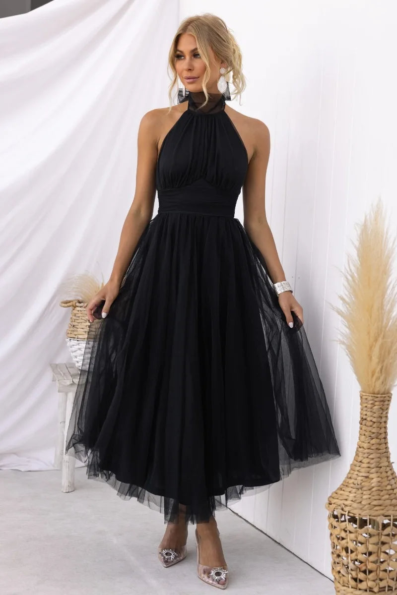 Levoire | Robe Midi En Tulle À Dos Nu Noir
