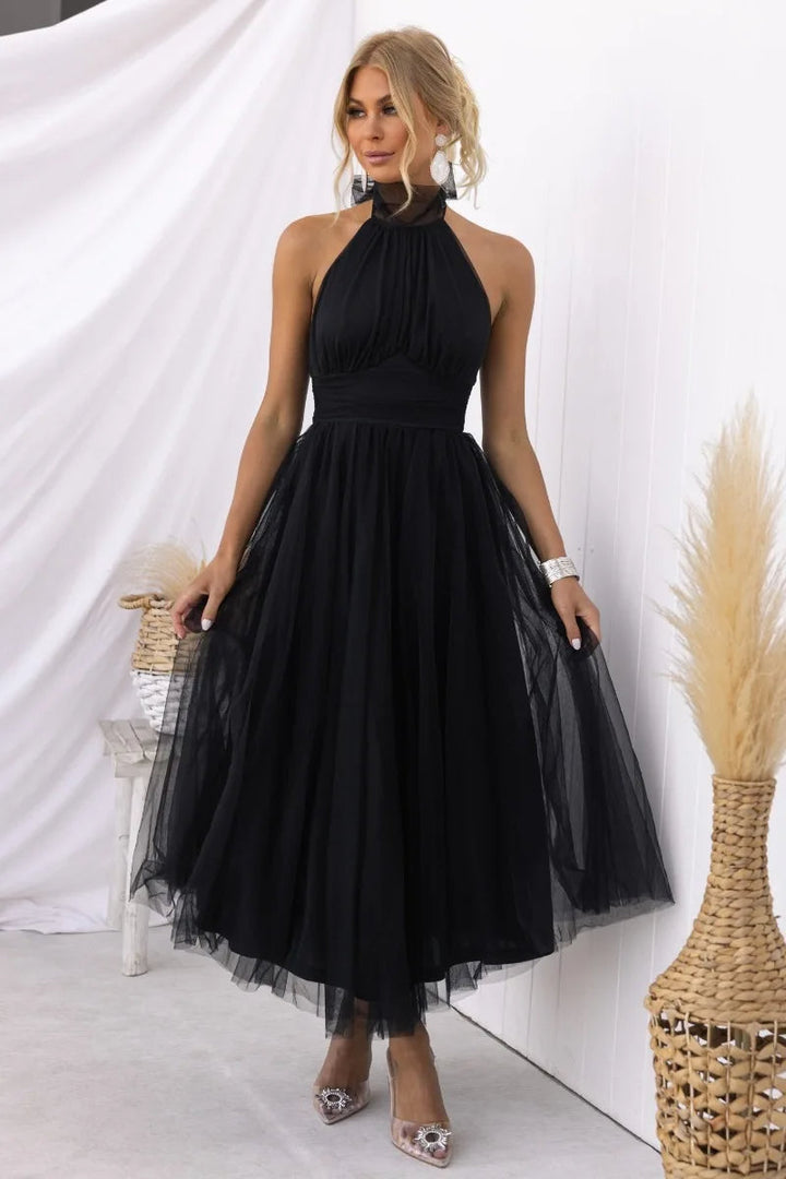 Levoire | Robe Midi En Tulle À Dos Nu Noir