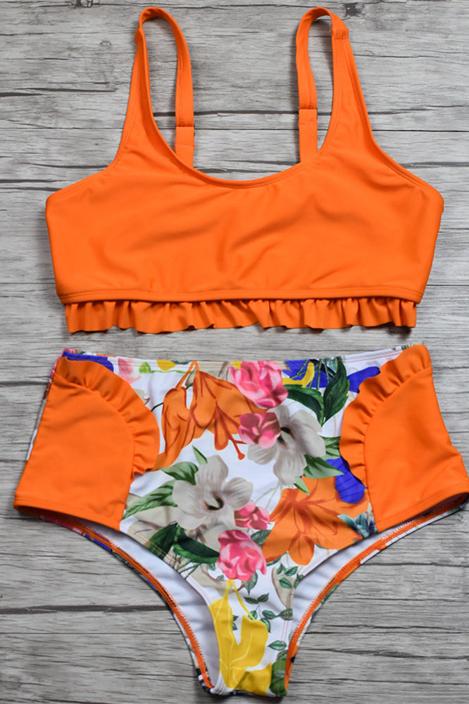 Levoire | Maillot de bain taille haute à volants imprimé