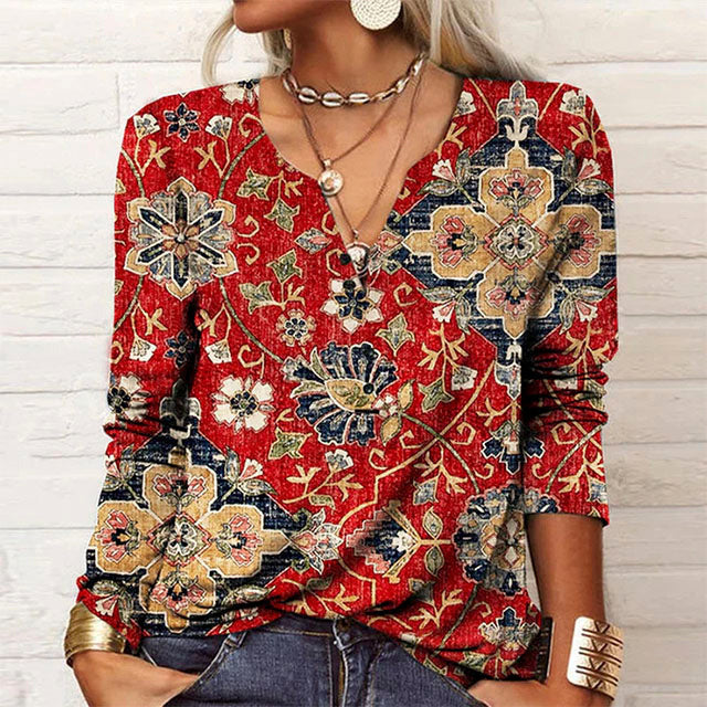 Levoire | À Imprimé Fleuri Style Ethnique Rouge