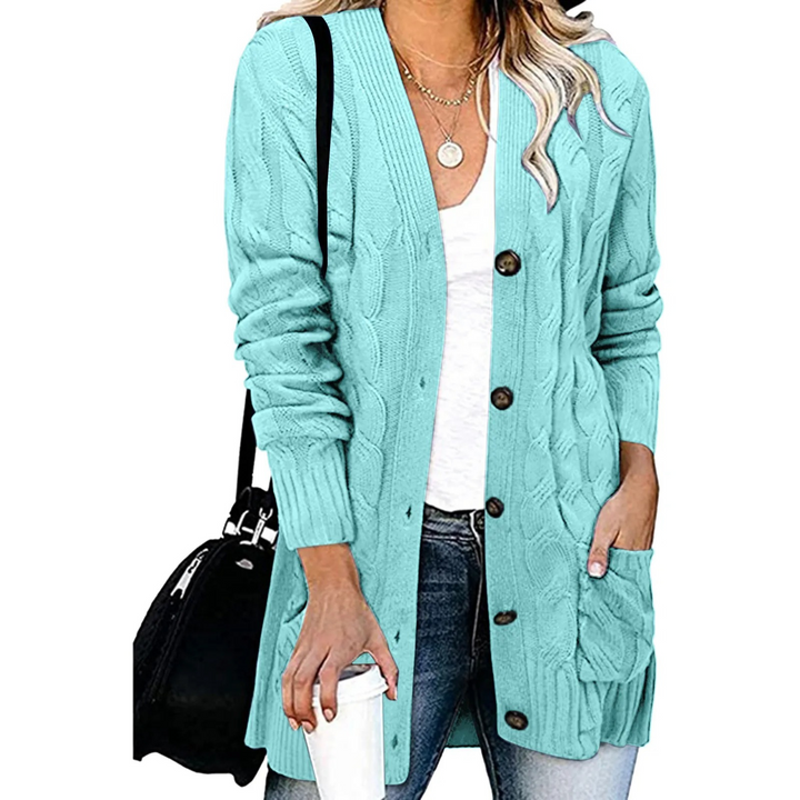 Levoire | Gilet femme avec motif torsadé, boutonnage et coupe longue Heltturkoos