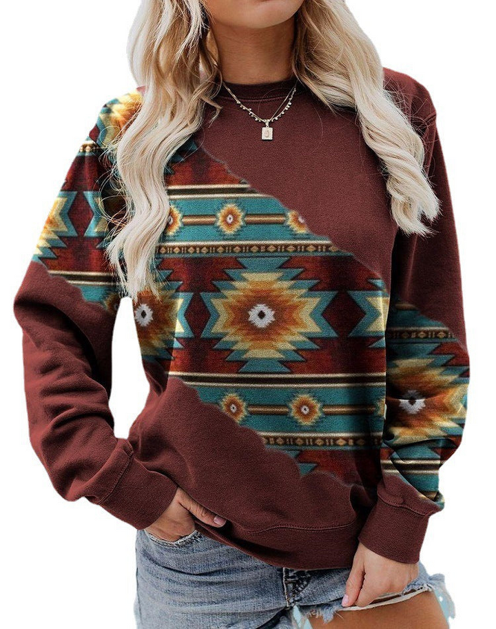 Levoire | Imprim Pull Femmes Brun et turquoise