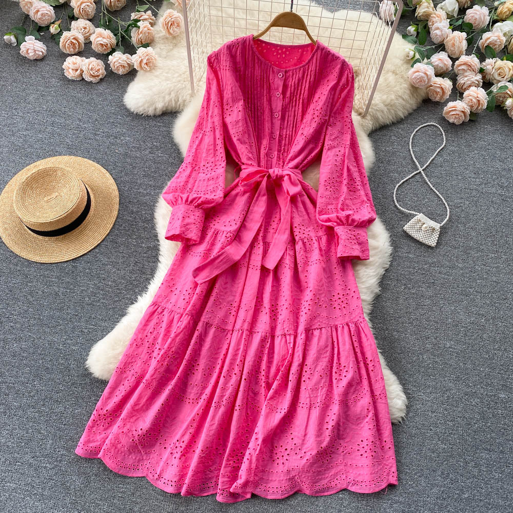 Levoire | Ösen À Manches Longues Robe Longue Rosa Une taille