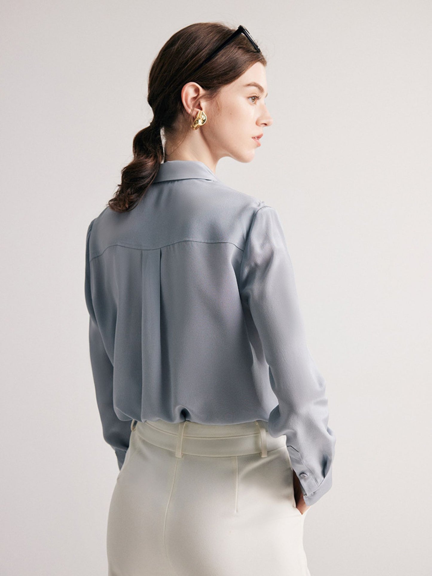 Blouse en Soie Rayée Texturée