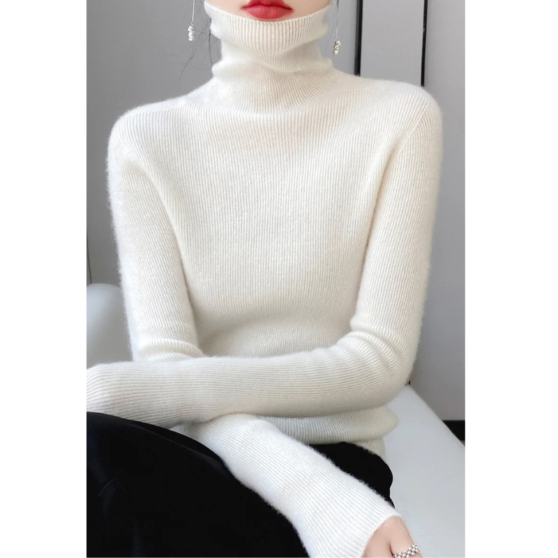 Levoire | Pull en cachemire pour femmes Pull à col élégant en laine luxueuse Blanc