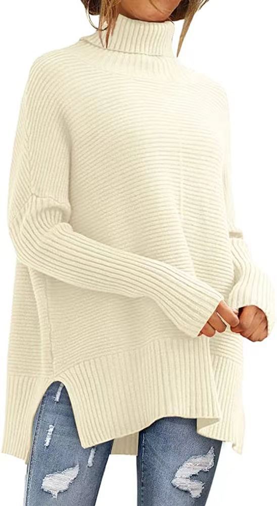 Levoire | Grande Taille Pull À Col Roulé Pour Femmes Tunique D'Automne Confortable Avec Des Manches Larges Abricot