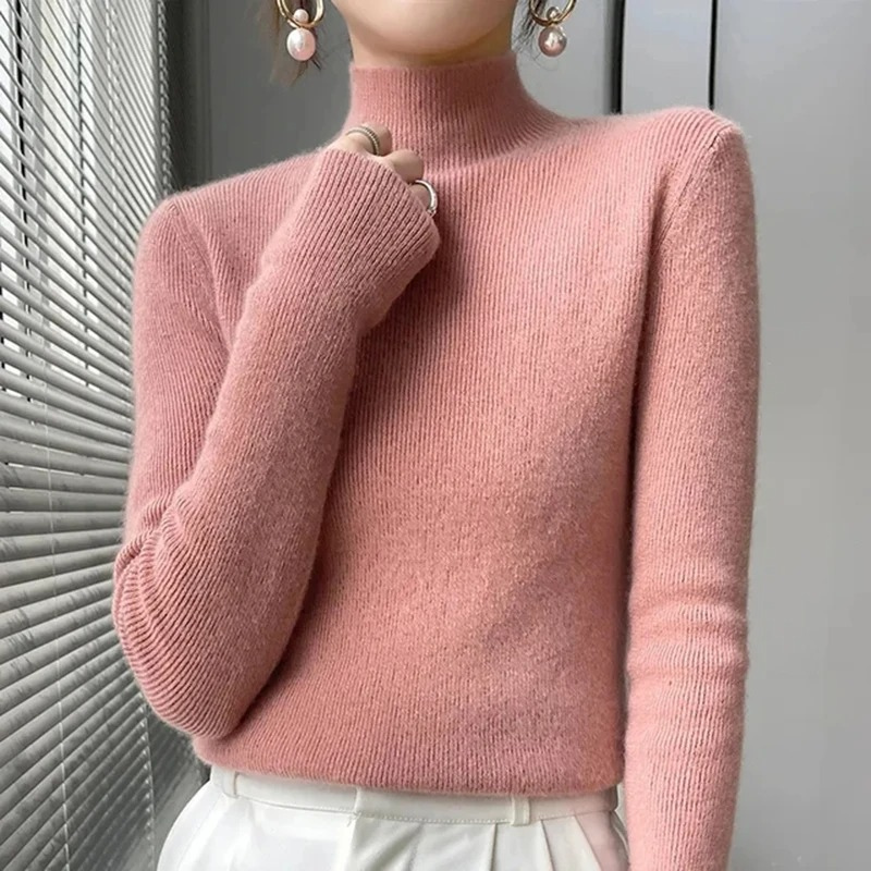 Levoire | Femme Haut Col Roulé Ribbitty Pull Doux Et Élégant Haut Col Roulé Femme Rosa