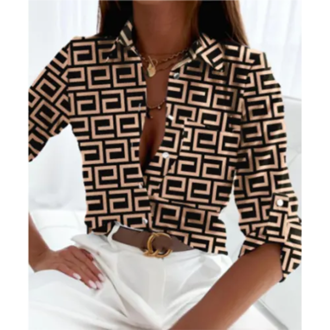 Levoire | Blouse décontractée à manches longues avec des boutons imprimés Braun