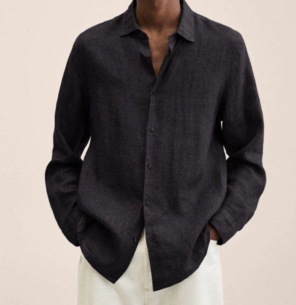 Levoire | Chemise en lin pour hommes Chemise d'été élégante pour hommes Noir