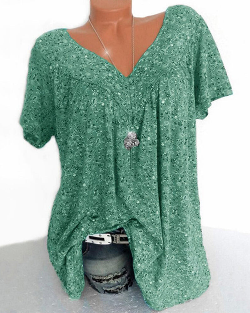 Levoire | V-col montant chemise décontractée à manches courtes Vert