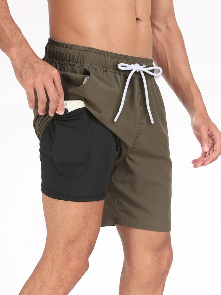 Levoire | Short de bain pour hommes à séchage rapide design à double couche vert olive