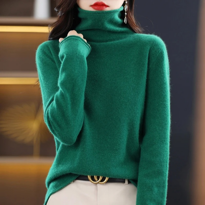 Levoire | Luxe Cachemire Pull Femme Doux Col Montant, Chaud & Élégant Vert