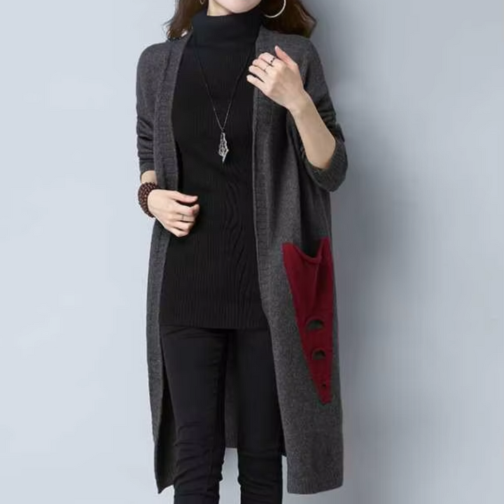 Levoire | Gilet femme ouvert à poches et manches longues Gris-Rouge