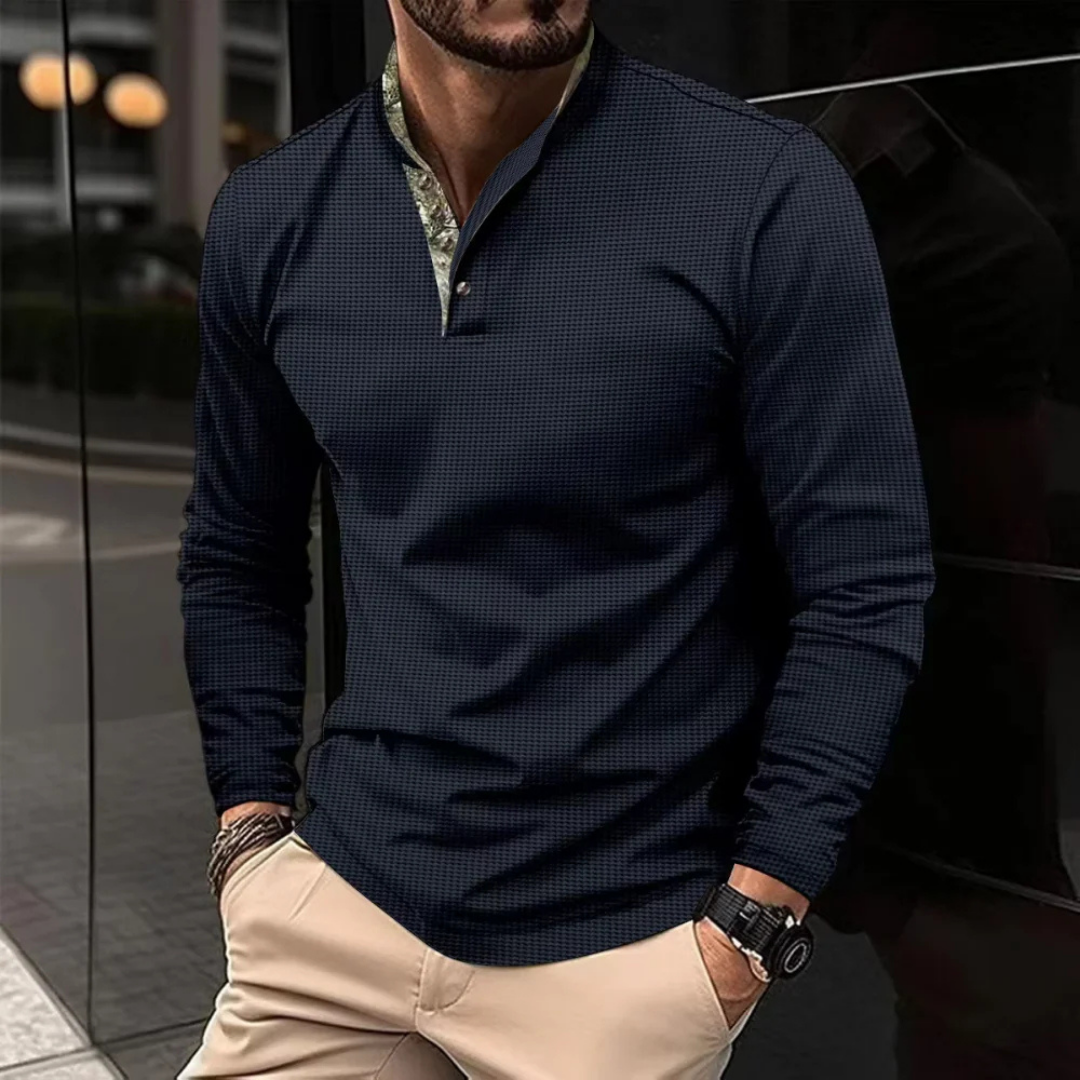 Levoire | Chemise À Manches Longues Pour Hommes Avec Col Montant Bleu marine