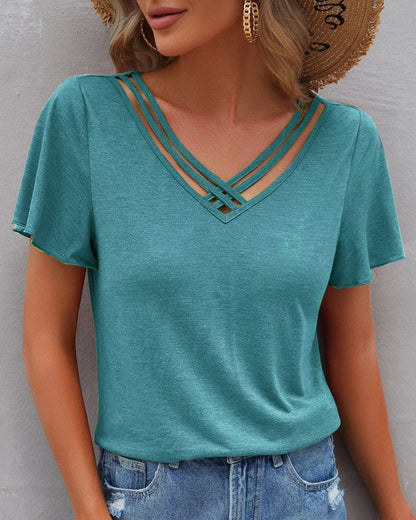 Levoire | T-Shirt Avec Un Décolleté Dans Une Couleur Unie Vert-bleu