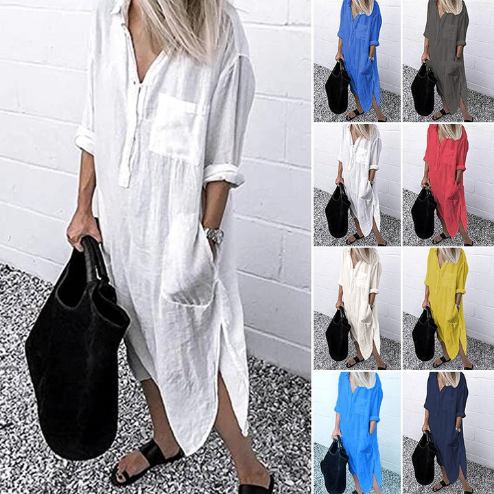 Levoire | Femmes Élégant Robe Chemise Unie Avec Découpe Robe Femme