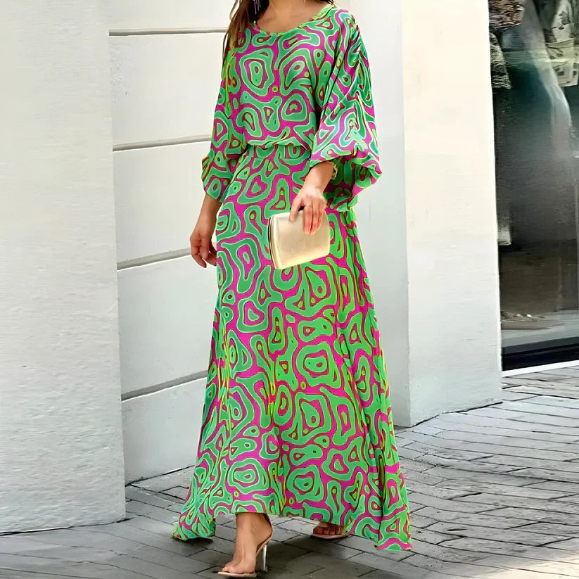 Levoire | Robe Maxi Col Rond Colorée Été Vert