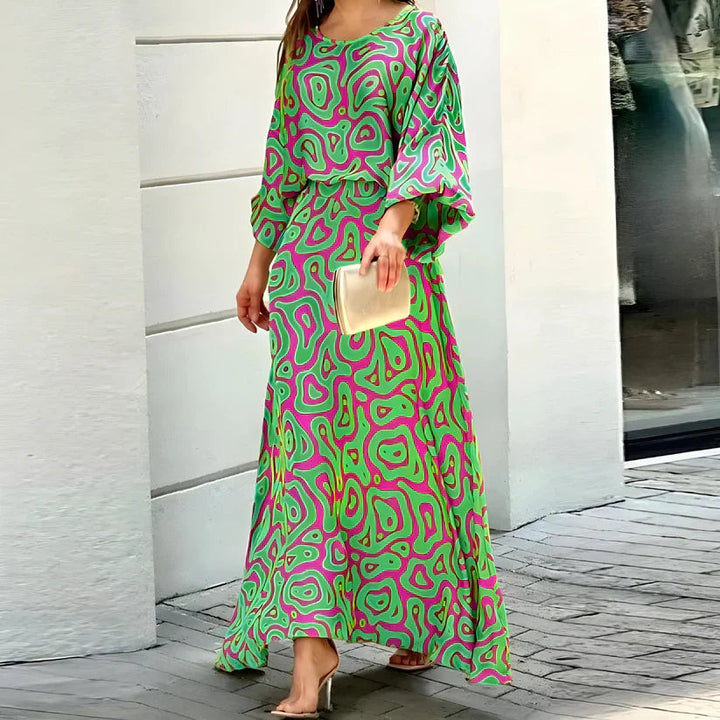 Levoire | Robe Maxi Col Rond Colorée Été Vert