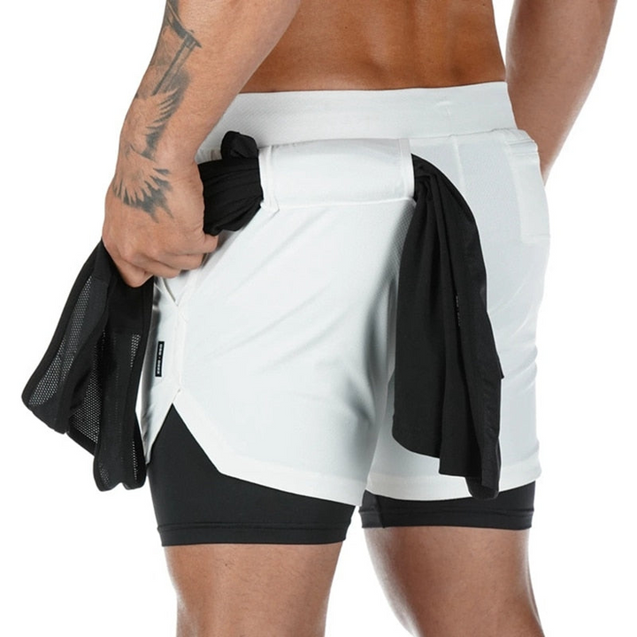Levoire | Double couche short de course Incl. poche pour téléphone & fente