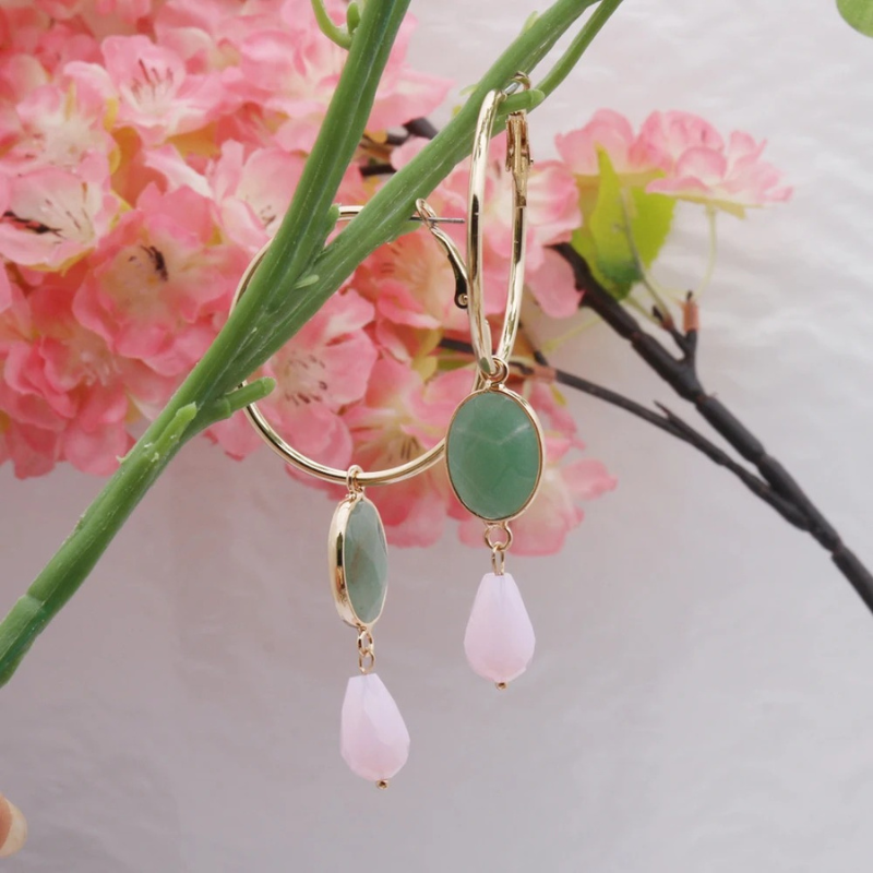 Levoire | Boucles D'Oreilles En Or Avec Des Pierres Colorées Or Rose-Verte