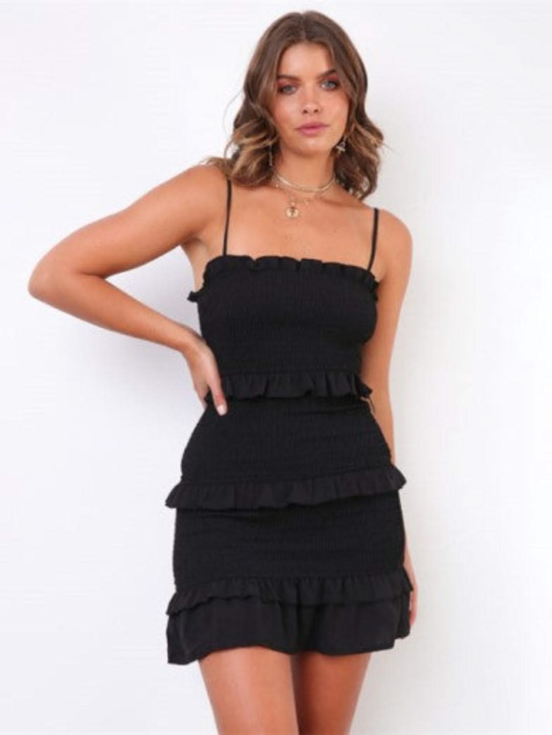 Levoire | Long Spaghetti Strap Tunic With Ruching For Women Elegant Relaxation Noir