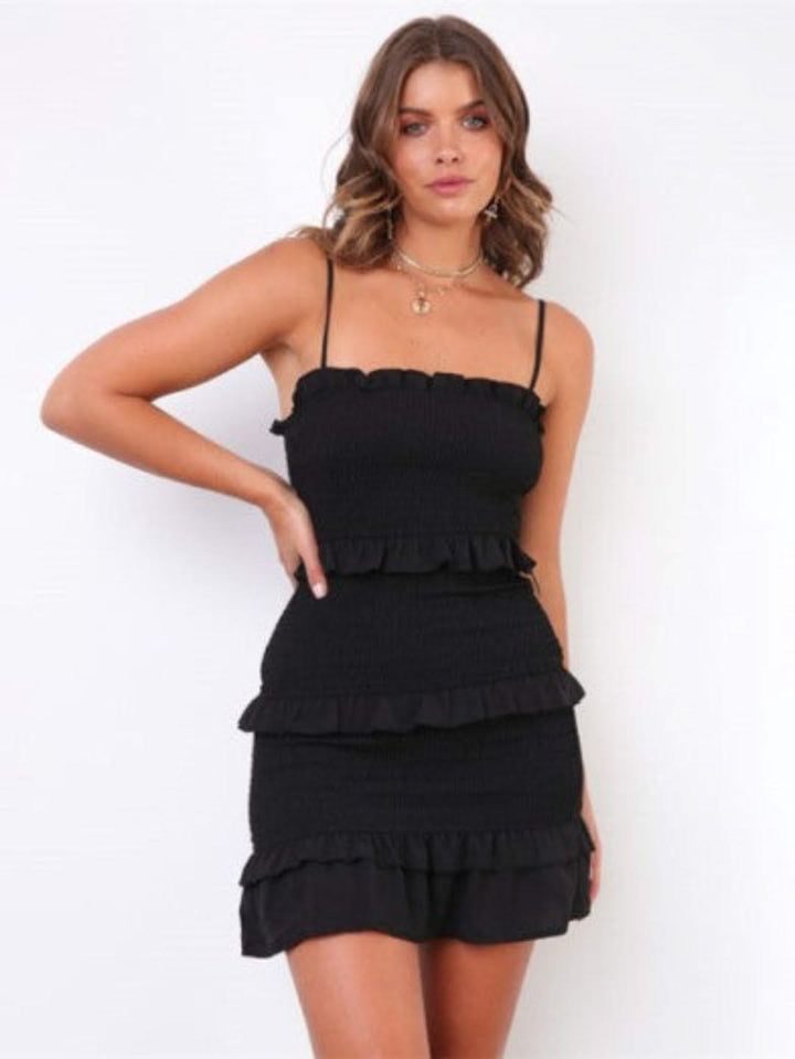 Levoire | Long Spaghetti Strap Tunic With Ruching For Women Elegant Relaxation Noir