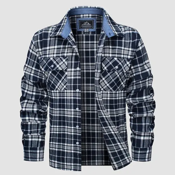 Levoire | Blouse à carreaux à manches longues Boutons en bas Marin