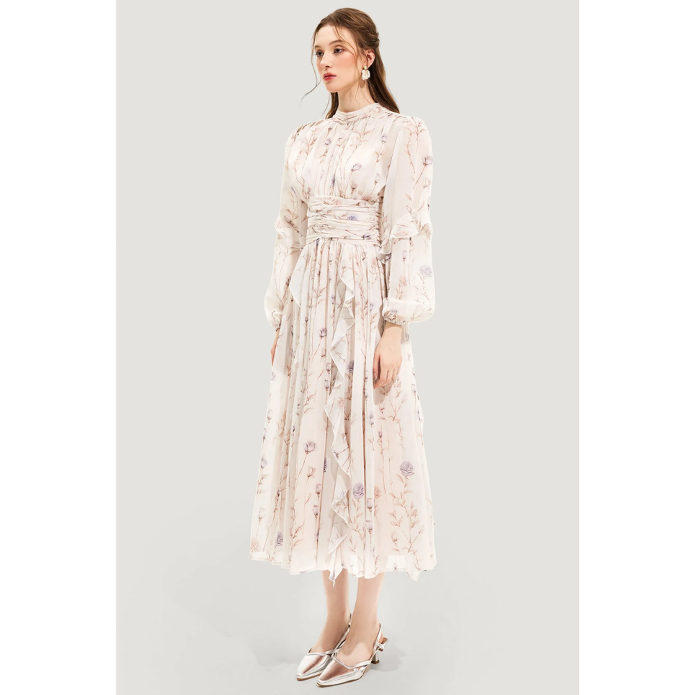 Levoire | Robe Midi à Manches Longues pour Femmes Motif Floral